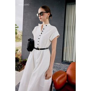 Vestido Maxi de Verano de Color Liso con Cuello Mandarín y Dobladillo Acampanado, Manga Corta, Botones Delanteros, Corte A, Tejido, para Oficina y Vacaciones [V9072] - Product Image 3