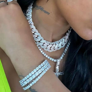 สร้อยคอแบบ Cuban link ประดับเพชร ดีไซน์แบบฝังเพชร ตัวเรือนเงินแท้ สำหรับผู้ชายและผู้หญิง สไตล์ฮิปฮอป - Product Image 2