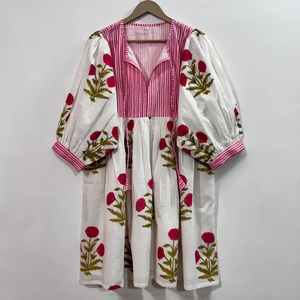 Vestido Casual Midi para Mujer, Tejido 100% Algodón, Liso, Manga Corta, Cintura Imperio, Estilo Babydoll, Cuello en V, Holgado, Funcional - Product Image 2