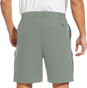 Shorts de sport décontractés pour hommes, bleu marine uni, à séchage rapide, anti-plis, respirants, protection UV, avec poches et taille élastique - Product Image 4