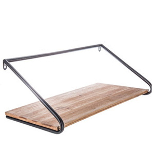 Étagère murale rectangulaire en fer et bois pour salle de bain avec barre porte-serviettes - Product Image 2
