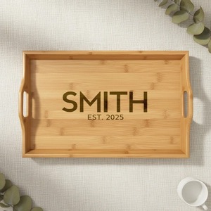 Plateau de service en bois au design moderne, finition polie, poignées robustes, parfait pour servir des repas, des collations, des boissons, décoration intérieure - Product Image 1