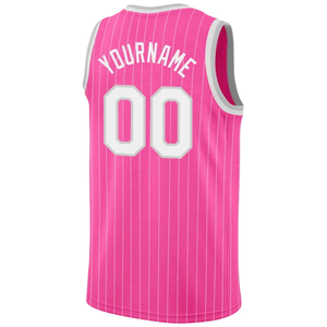 Custom Pink Striped Basketball Jersey Sleeveless Mesh Breathable Adult Size All Seasons Sublimated Print Basketball Jersey - Product Image 2