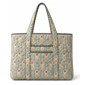 Luxury Handmade Jaipur Hand Block Print Quilted Cotton Tote <b>Bag</b> Floral Pattern Summer 16x12 Inch Durable Sustainable Zip Closure - Product Image 1
