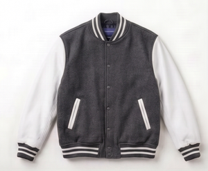 Chaqueta Varsity Gris y Blanca para Hombre, Casual, con Botones al Frente, Cuello Camisero, Corte Regular, de Poliéster y Algodón - Product Image 1