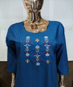 Kurti bordado a mano en seda, el más vendido, ropa tradicional para mujer, colección boutique 85092 azul - Product Image 4