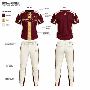 OEM Luxury Custom Men's Burgundy Softball Uniform Gold Foil Stripe Jersey Cream <b>Mesh</b> Panel <b>Pants</b> Premium Team Sportswear - Product Image 5