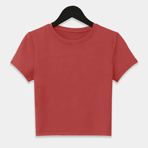T-shirt court à col rond noir uni pour femme, manches courtes, tricoté, décontracté, coupe classique, toutes saisons, idéal pour la gym - Product Image 3
