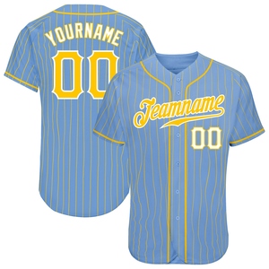 Wholesale Best Selling OMMIZ INDUSTRY Custom Light Blue <b>Gold</b> Pinstripe <b>Gold</b>-White Authentic Baseball Jersey - Product Image 1