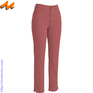 Pantalon décontracté pour femme en denim coupe droite, cinq poches, ourlet fendu, tissu respirant, été-printemps, coton élasthanne 6,64 oz - Product Image 2