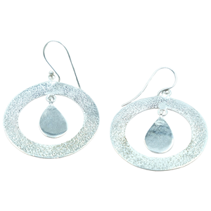 925 Sterling Silver Textured Circle Drop <b>Earrings</b> Minimalist Dangle Hoop <b>Earrings</b> <b>Handmade</b> <b>Earrings</b> Boho Jewelry Gift For Women - Product Image 1