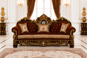 Conjunto de Sofás Inflables de Madera de Teca Estilo Rococó, Respaldo Acolchado, Brazos Enrollados, Diseño Duradero para Muebles de Sala de Estar de Lujo - Product Image 2