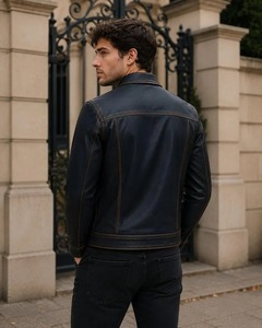 Mens Black Genuine Leather Trucker <b>Jacket</b> Handmade <b>Vintage</b> Classic Casual <b>Biker</b> Coat - Product Image 3