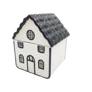 Pot à biscuits en céramique blanche en forme de maison de pain d'épices, avec couvercle amovible, style minimaliste, pour table de Noël, vente en gros - Product Image 3