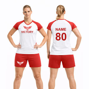 Conjunto de Uniforme de Voleibol Personalizado para Mujer, Rojo y Blanco, Camiseta de Manga Corta y Pantalones Cortos, Nombre y Número Personalizados, Ropa Deportiva - Product Image 1