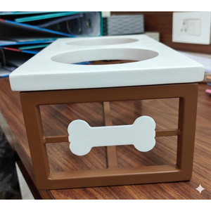 Support surélevé pour gamelles de chien avec design en forme d'os, station d'alimentation en bois surélevée pour animaux de compagnie avec 2 gamelles en acier inoxydable pour chiens de petite à moyenne taille - Product Image 1