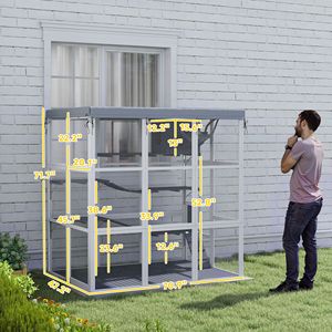Large Outdoor Cat Enclosure for 2-4 Large Cats XXL Size Catio Cage <b>Hammock</b> Condo Jump Platforms Ladders Ramps Tarp Gray Color - Product Image 3