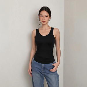 Camiseta sin mangas de punto para mujer, cuello redondo, transpirable, color liso, largo regular, estilo deportivo, 100% algodón, venta al por mayor, la mejor calidad - Product Image 6