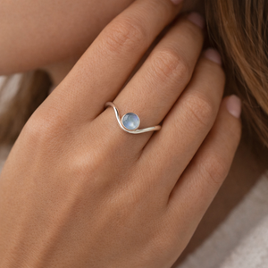 925 Sterling Silver Round Rainbow Moonstone Ring Stackable Wedding Band Handmade Gemstone Birhstone Jewelry for Women - Product Image 2