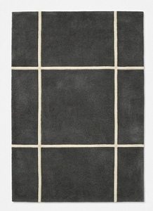 Tapis géométrique moderne en laine tuftée, moquette douce tuftée à la main avec motif quadrillé, poils moyens et envers en coton pour salon - Product Image 2