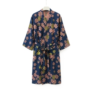 Robes longues imprimées pour femmes avec col mandarin, manches longues, en polyester tissé doux, tenue décontractée d'été, fermeture à cordon - Product Image 5