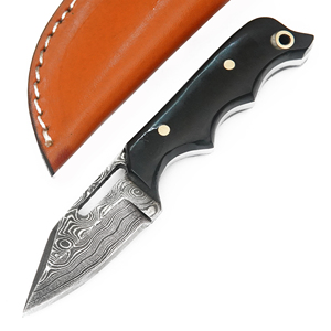 Cuchillo de cuello personalizado OEM de acero de Damasco de espiga completa con mango de hueso y funda de cuero, mini cuchillo colgante para supervivencia, camping y caza - Product Image 2