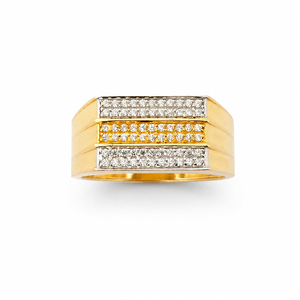 Mens 18KT Yellow Gold Triple Row Micro Pave Cubic Zirconia <b>Ring</b> Geometric <b>Statement</b> Band Luxury Wedding Party Gift Jewelry - Product Image 1