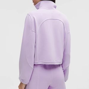 Sudadera de lavanda con media cremallera, oversize, para mujer, de punto polar, top corto, conjunto de chándal, ropa al por mayor - Product Image 3