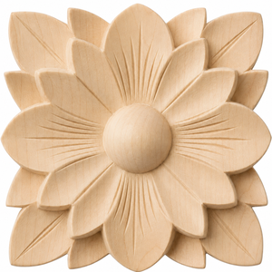 Aplique Decorativo de Madera de Arce Sólido con Roseta Floral, Tallado en Madera para Gabinetes de Cocina, Roseta de Madera Sólida - Product Image 1