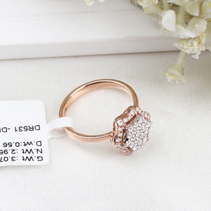 Anillo de Oro Rosa Sólido de 14K con Diamantes Naturales de Corte Brillante en Racimo Hexagonal, Joyería Fina, Memoria Jewels - Product Image 2