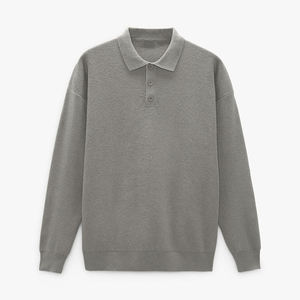 Suéter de Punto para Hombre, Cuello Polo, Color Gris Liso, 100% Algodón, Otoño Invierno 2021, OEM/ODM, Personalizado - Product Image 4