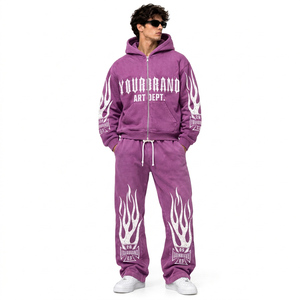 Conjunto de Sudadera con Capucha y Pantalones Deportivos de Felpa de Algodón Grueso Personalizado para Hombre, Estilo Urbano, Estampado con Texto Artístico - Product Image 5