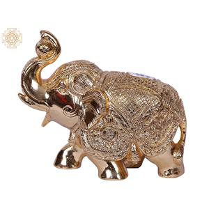 Estatuillas elegantes de estatua de elefante de Latón chapado en oro de 4 pulgadas jugando con una bola pequeñas Esculturas elegantes - Product Image 1