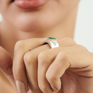 Bezel Setting 925 Sterling <b>Silver</b> 100% Authentic Octagon Shape <b>Emerald</b> & Diamond Wide Band Unisex <b>Ring</b> Party Wear Jewelry - Product Image 4