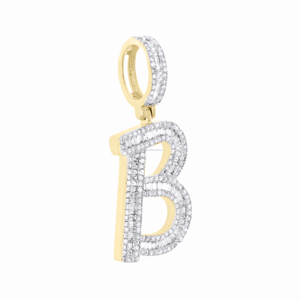 Pendentif initial B en or jaune massif 10K avec diamant véritable taille brillant rond, breloque lettre de 1,5 po, 1 carat, bijoux personnalisés hip-hop pour homme - Product Image 2