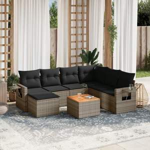 Conjunto de Sofá de Jardín de Ratán PE Gris con Patas Ajustables, Solución de Asientos Cómodos para Exteriores - Product Image 1