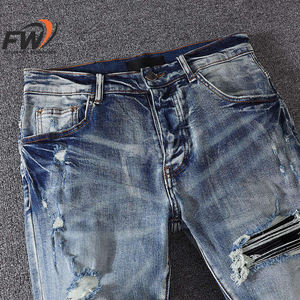 กางเกงยีนส์เดนิมทรงตรงหลวมสไตล์เรโทรแบบสตรีทแฟชั่นสั่งทำขายส่งสำหรับผู้ชาย ผ้าฝ้ายเดนิมฟอกสีอ่อน - Product Image 4