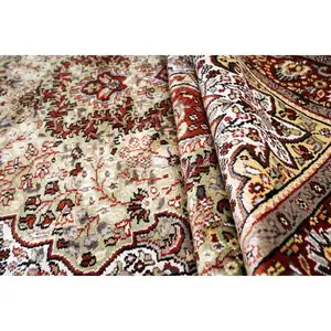 复古手工打结粘胶羊毛地毯仿古红白花卉设计地毯刺绣家居装饰印度出口商
