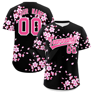 Maillot de baseball personnalisé à motif fleurs de cerisier, entièrement imprimé, en polyester respirant, unisexe, pour adulte, tenue d'équipe printanière avec fermeture boutonnée - Product Image 4