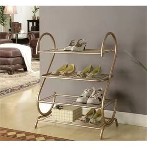 Luxury Gold Wrought Iron Shoe Rack Freestanding Metal Shoe Shelf Organizer For Entryway & Space Saving Home Storage Solution - Product Image 3