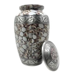 Silver Cremation Urn With <b>Stone</b> Pattern And Turquoise Floral Design Bend Table Display Adult Creamtion Urns <b>Memorial</b> Ashes Jar - Product Image 1