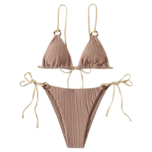 <b>Top</b> Trending Wholesale Embroidery Hot Sexy Solid Chest <b>String</b> 2 Piece Set Contrast Color Breathable Front Women Swimwear Custom - Product Image 3