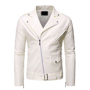 Blousons en cuir pour hommes 2026 Nouveauté Blanc Noir Décontracté Col Revers Coupe Slim Fermeture Éclair Blouson Moto en Cuir PU Vêtements Homme - Product Image 3