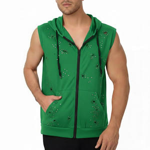 Sudadera con capucha sin mangas con cremallera de calidad a precio de fábrica, sudadera con capucha multicolor personalizada con cremallera, sudaderas y sudaderas con capucha básicas de algodón para hombre - Product Image 3