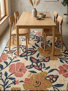 Alfombra de Lana Premium Hecha a Mano en India, Color Rosa Marfil y Azul Marino, con Diseño Floral y Botánico para Sala de Estar - Product Image 3