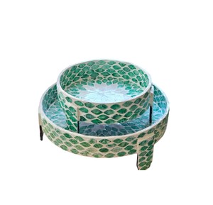 ชุดภาชนะสองชั้นลายเปลือกหอยมุกสีเขียวขุ่น งานแฮนด์เมด สำหรับร้านค้า - Product Image 3