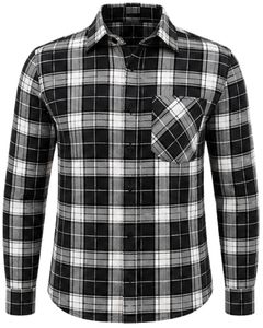 Chemise en flanelle à carreaux noirs et blancs pour homme, coupe ajustée, manches longues, boutonnée, en coton, style décontracté, fabrication sur mesure - Product Image 2