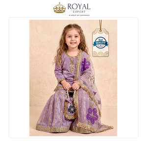 Robes élégantes pour mariage et soirée, en soie Gmy pure, ensemble Sharara pour enfants avec broderie et dupatta en organza - Product Image 4