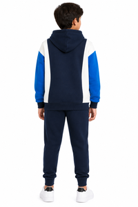 Kids Winter Navy Blue <b>White</b> Royal Blue Hooded Tracksuit Set 100% Cotton Pullover Hoodie Matching <b>Jogger</b> Pants Comfort - Product Image 3
