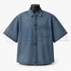 Camisa de Algodón para Hombre, Estilo Casual, Manga Corta, Tela Denim Sólida, Transpirable, Ecológica, ODM, Otoño - Product Image 1